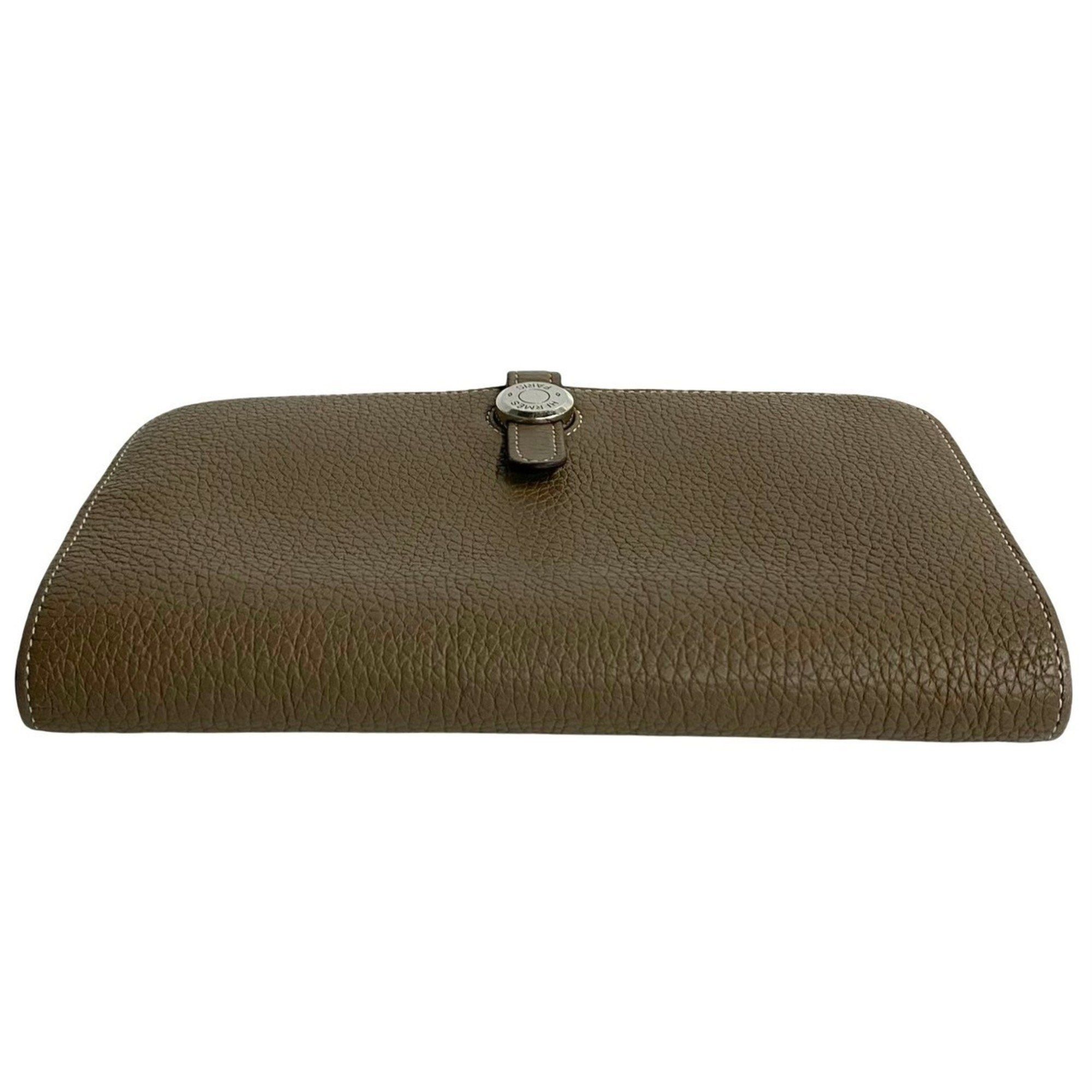 Hermes Y HERMES Togon GM Taurillon Clemence Leather Bifold Wallet, Long Etoupe Leather, 18049 Size ONE SIZE - 7 Thumbnail