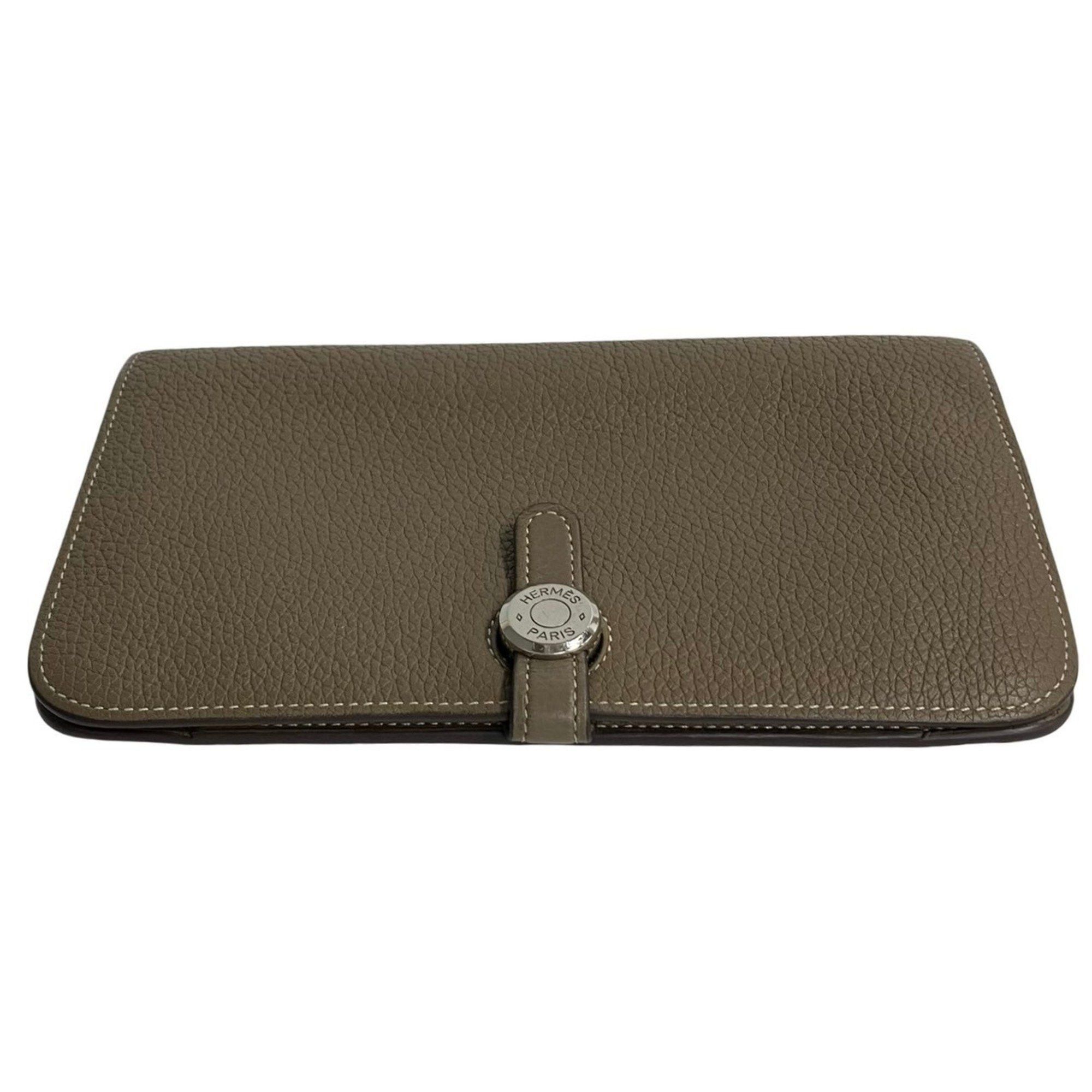 Hermes Y HERMES Togon GM Taurillon Clemence Leather Bifold Wallet, Long Etoupe Leather, 18049 Size ONE SIZE - 4 Thumbnail
