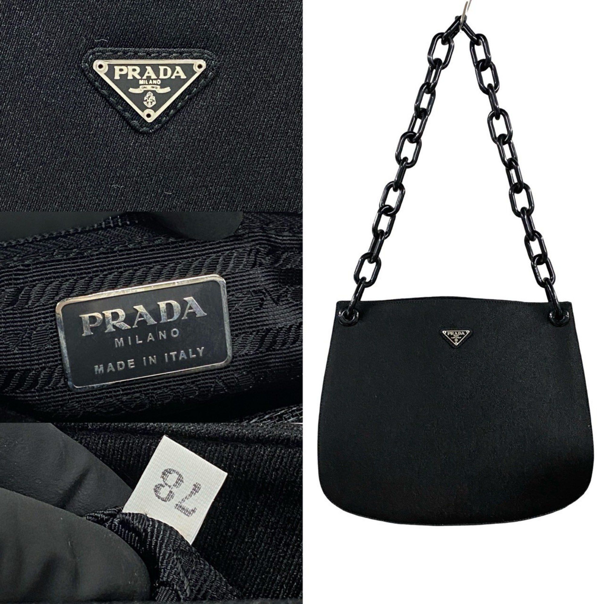 Prada PRADA Triangle Logo Canvas Plastic Chain Semi Shoulder Bag Tote Black 35025 Size ONE SIZE - 3 Thumbnail