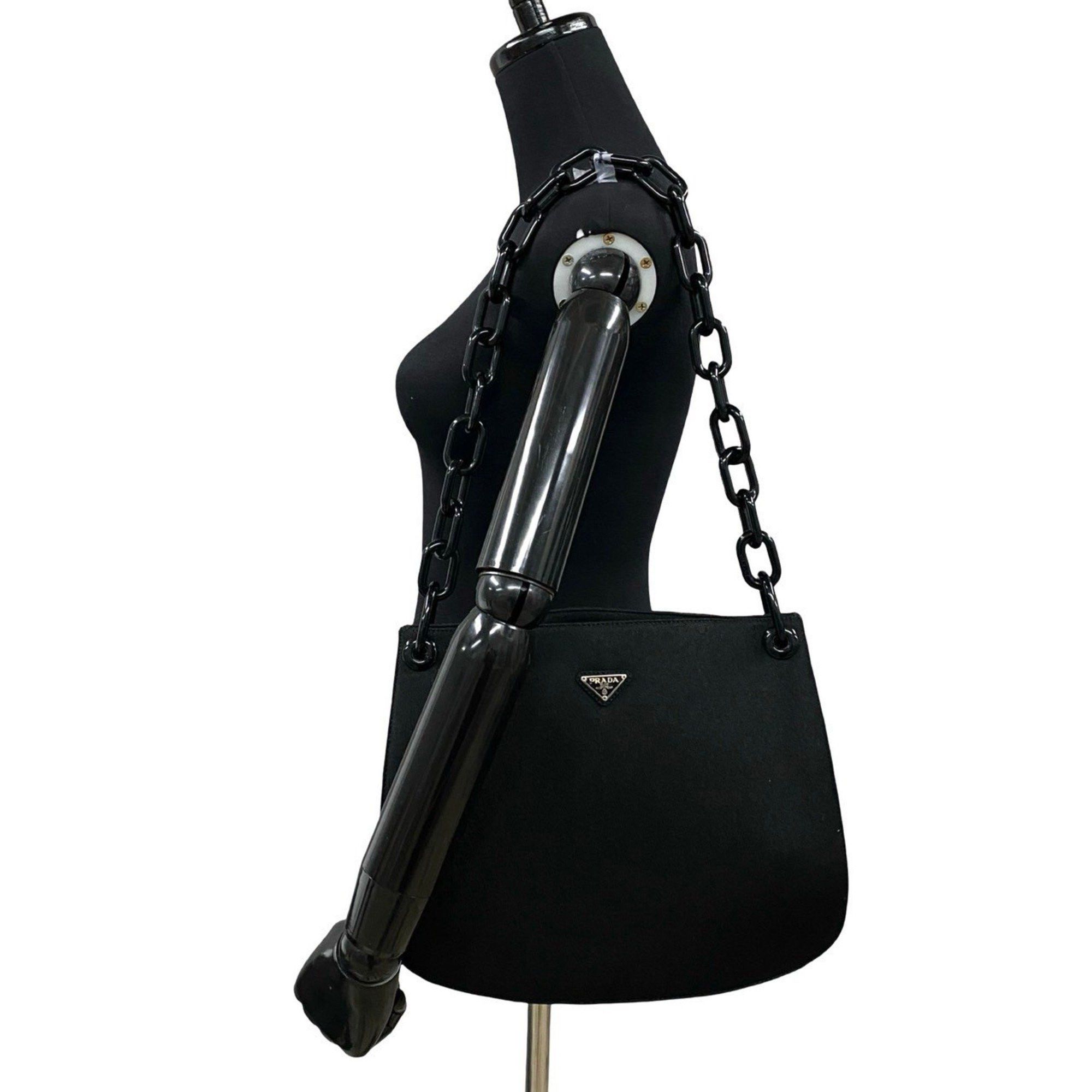 Prada PRADA Triangle Logo Canvas Plastic Chain Semi Shoulder Bag Tote Black 35025 Size ONE SIZE - 2 Thumbnail