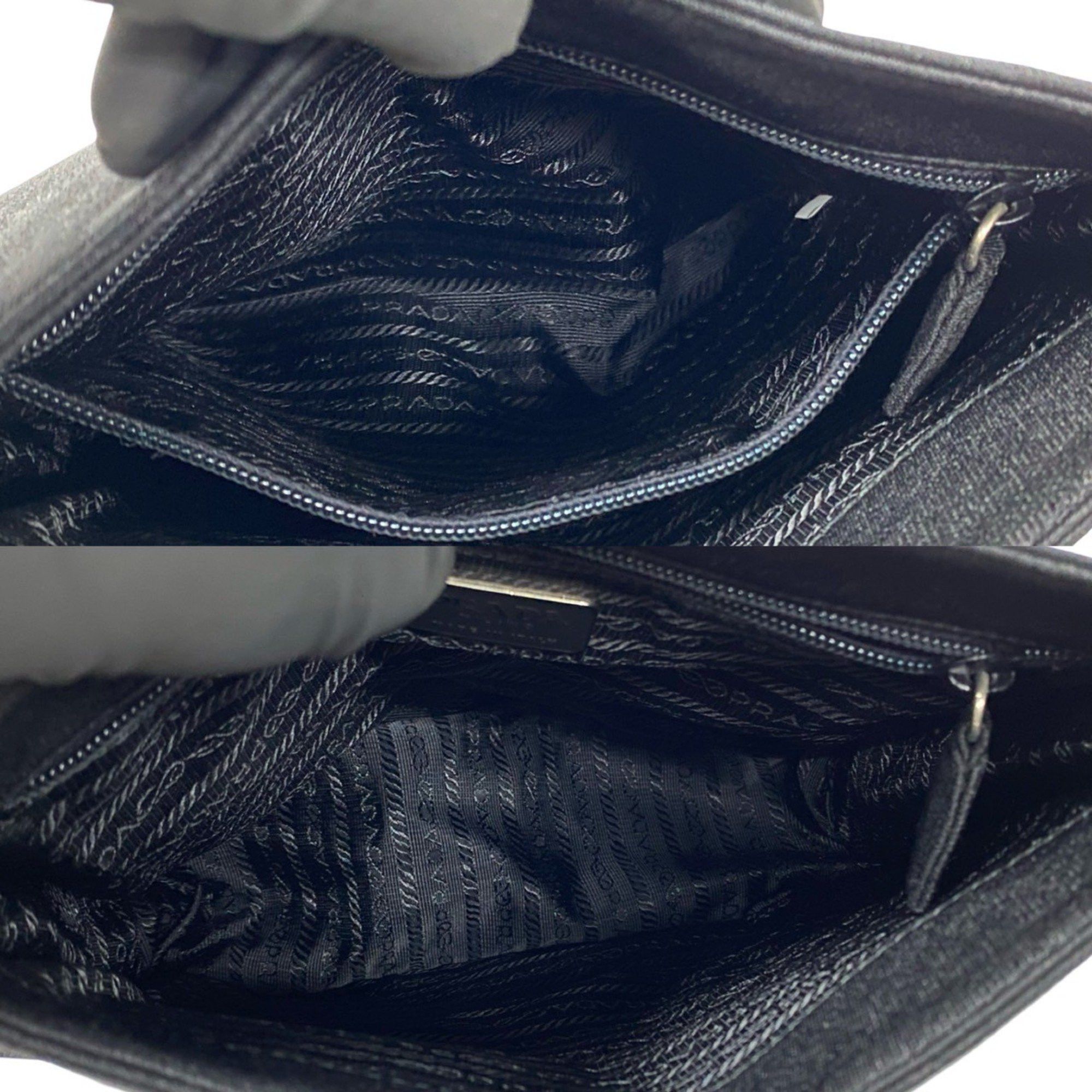 Prada PRADA Triangle Logo Canvas Plastic Chain Semi Shoulder Bag Tote Black 35025 Size ONE SIZE - 8 Thumbnail