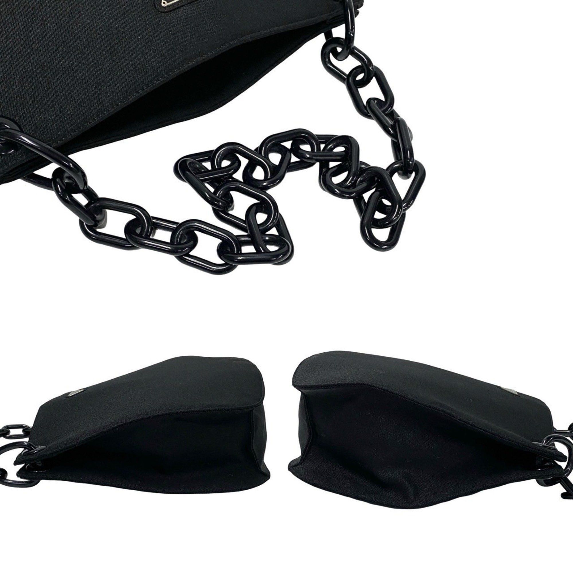 Prada PRADA Triangle Logo Canvas Plastic Chain Semi Shoulder Bag Tote Black 35025 Size ONE SIZE - 5 Thumbnail
