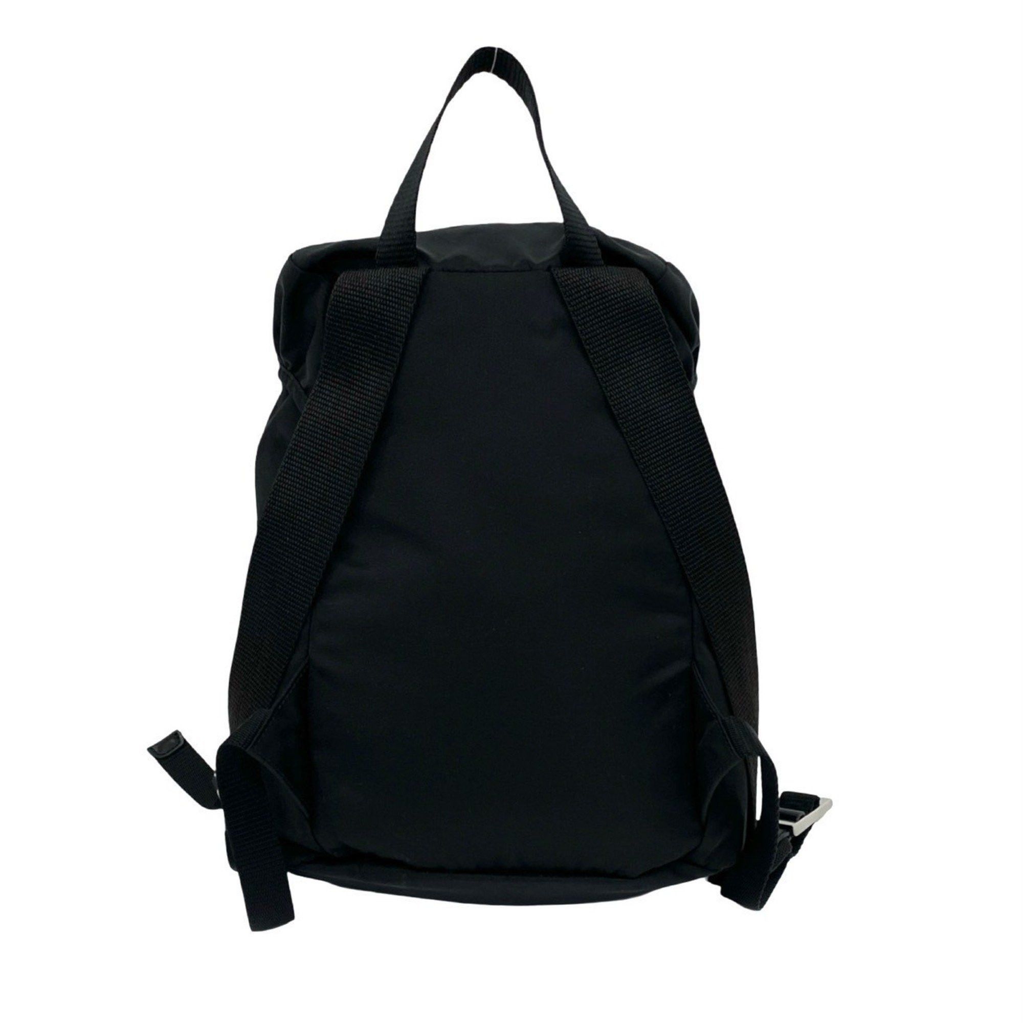 Prada triangle logo plate with metal hardware, nylon and leather