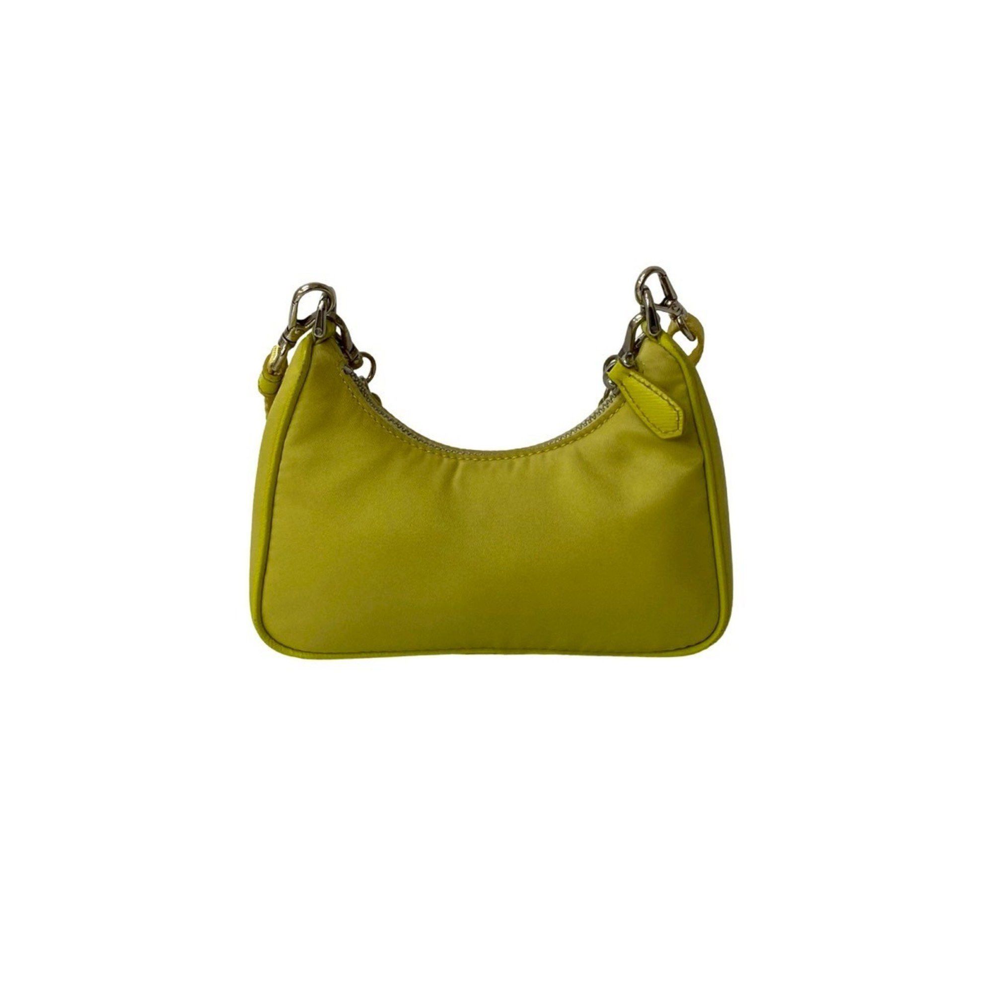 Prada Prada Triangle Logo Metal Hardware Nylon 2-Way Chain Mini Handbag Shoulder Bag Pochette Yellow 40676 Size ONE SIZE - 3 Thumbnail