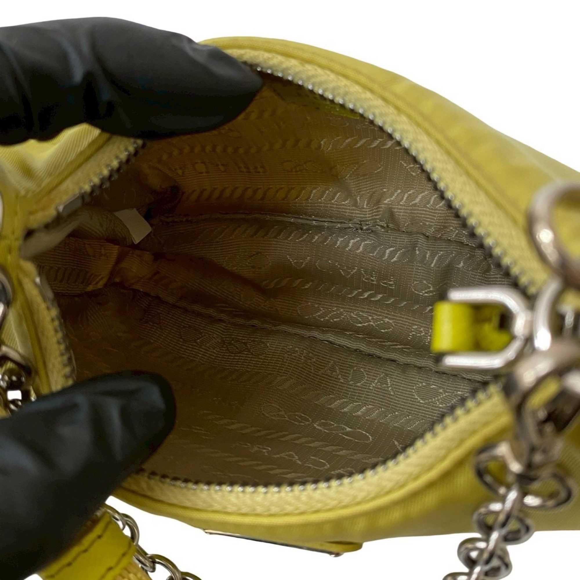 Prada Prada Triangle Logo Metal Hardware Nylon 2-Way Chain Mini Handbag Shoulder Bag Pochette Yellow 40676 Size ONE SIZE - 9 Thumbnail