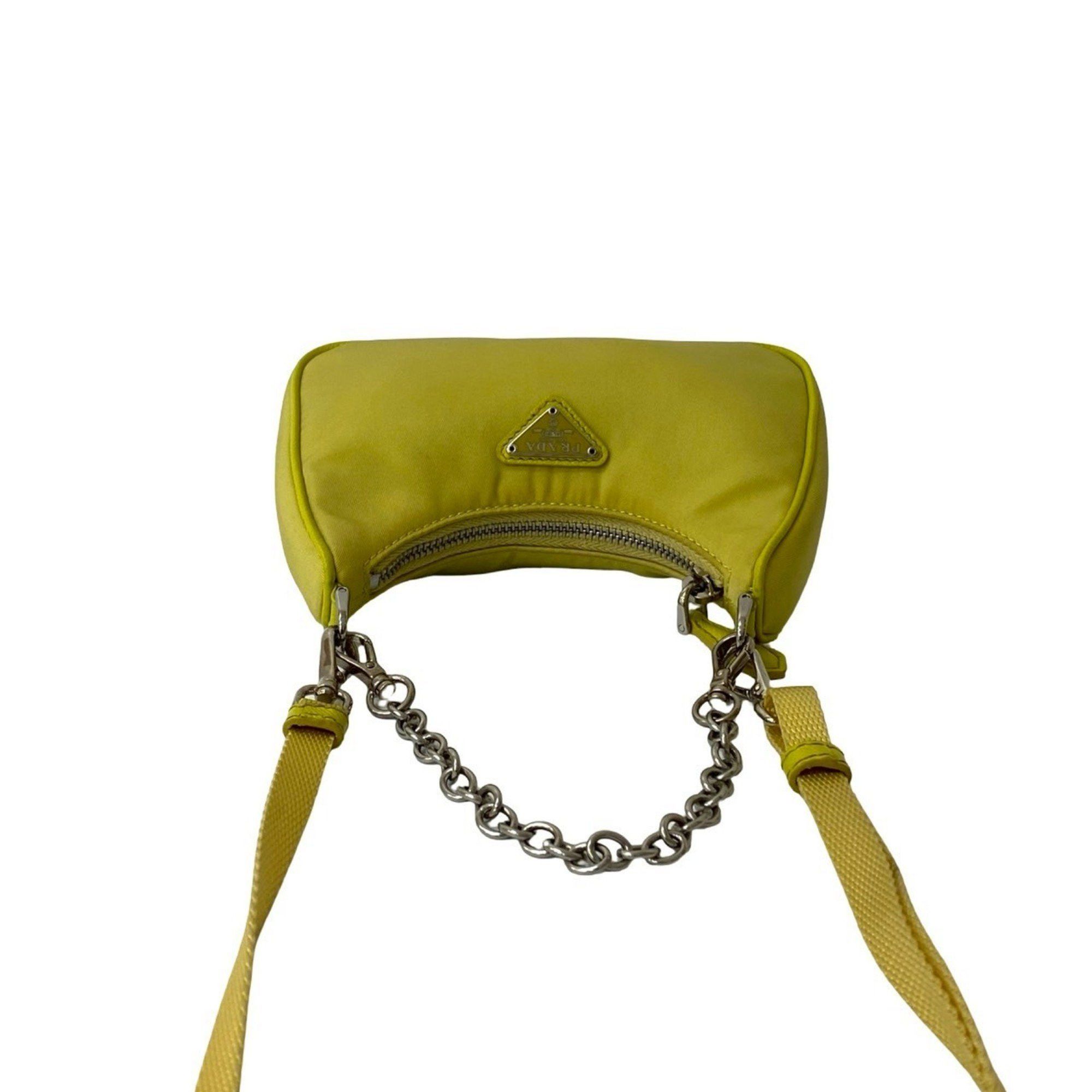 Prada Prada Triangle Logo Metal Hardware Nylon 2-Way Chain Mini Handbag Shoulder Bag Pochette Yellow 40676 Size ONE SIZE - 4 Thumbnail