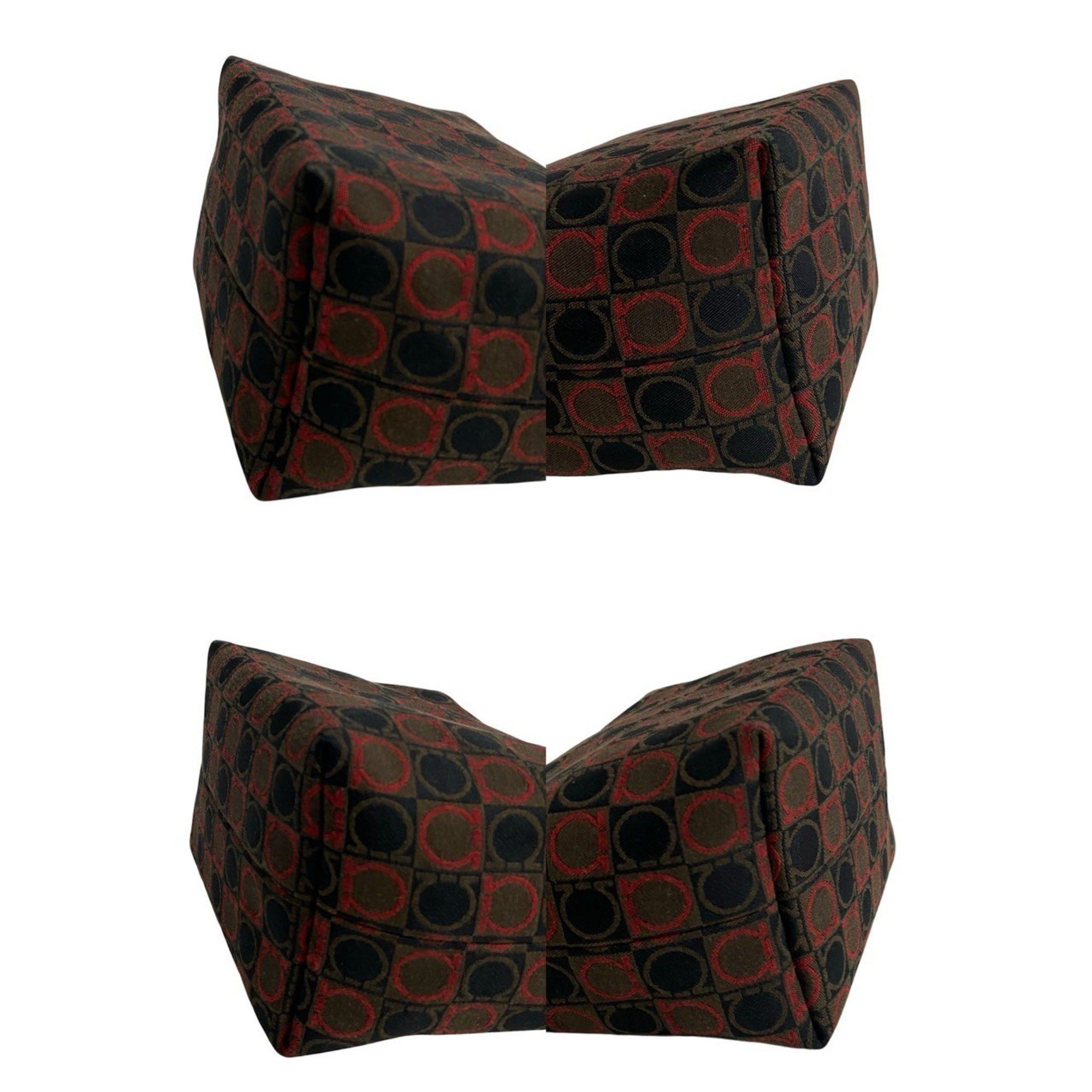 Salvatore Ferragamo Salvatore Ferragamo Gancini all-over print leather and canvas handbag in red brown (91990) Size ONE SIZE - 7 Thumbnail