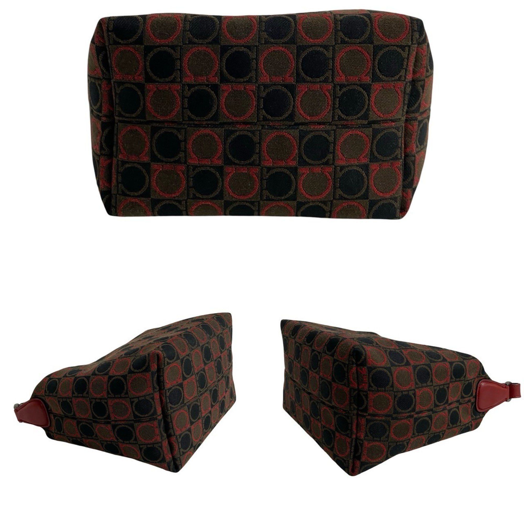 Salvatore Ferragamo Salvatore Ferragamo Gancini all-over print leather and canvas handbag in red brown (91990) Size ONE SIZE - 6 Thumbnail