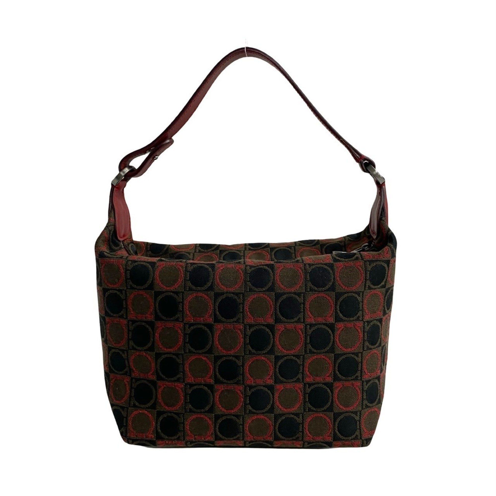 Salvatore Ferragamo Salvatore Ferragamo Gancini all-over print leather and canvas handbag in red brown (91990) Size ONE SIZE - 4 Thumbnail