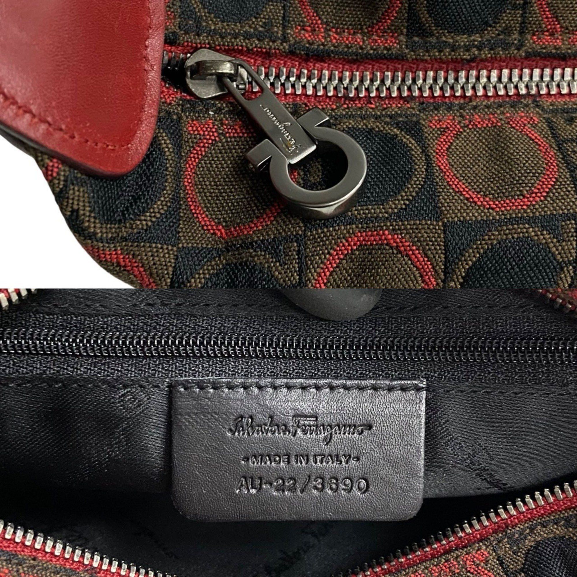 Salvatore Ferragamo Salvatore Ferragamo Gancini all-over print leather and canvas handbag in red brown (91990) Size ONE SIZE - 3 Thumbnail