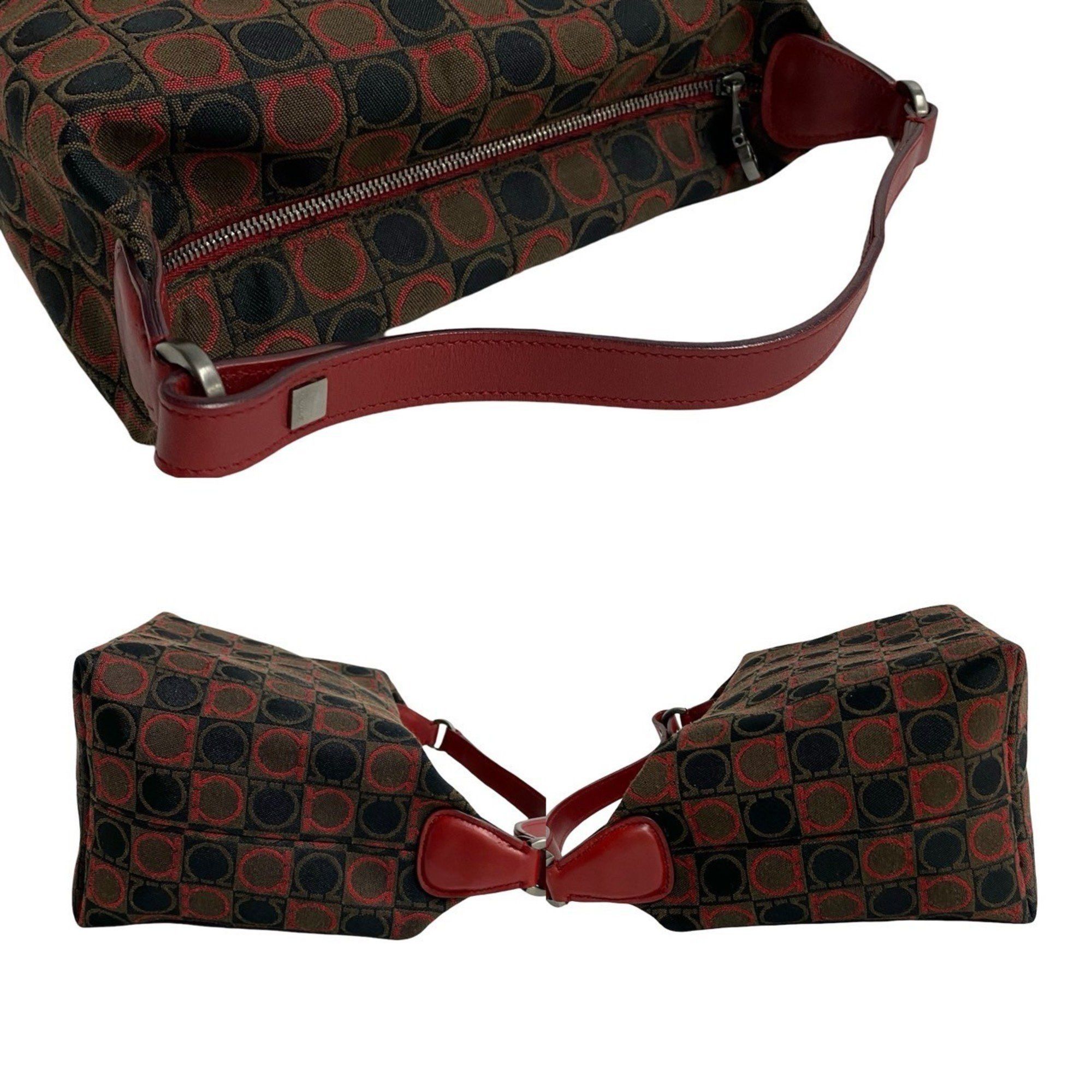Salvatore Ferragamo Salvatore Ferragamo Gancini all-over print leather and canvas handbag in red brown (91990) Size ONE SIZE - 5 Thumbnail