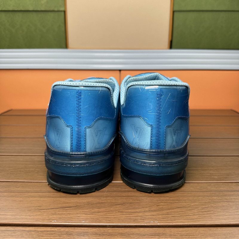 Louis Vuitton Louis Vuitton Blue Leather Low-Top Sneakers 0079 Size US 9.5 / EU 42-43 - 3 Thumbnail