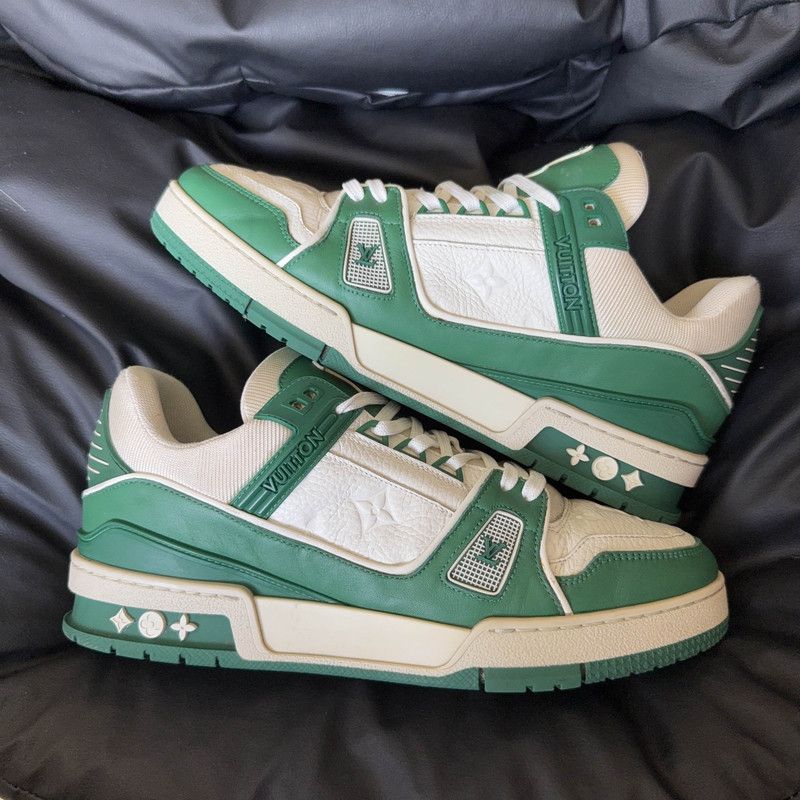 Louis Vuitton Louis Vuitton Trainer Green and White Low-Top Sneakers 0079 Size US 8 / EU 41 - 8 Thumbnail