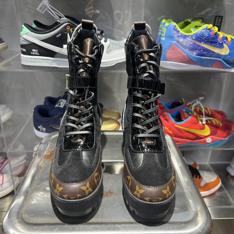 Louis Vuitton Louis Vuitton Black Monogram Mid-Calf Martin Boots 0079 Size US 6.5 / EU 39-40 - 2 Thumbnail