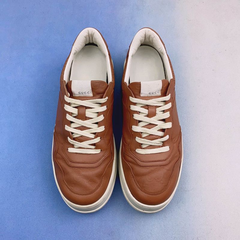 Gucci Gucci Chunky B Brown Leather Low-Top Sneakers 0079 Size US 11 / EU 44 - 2 Thumbnail