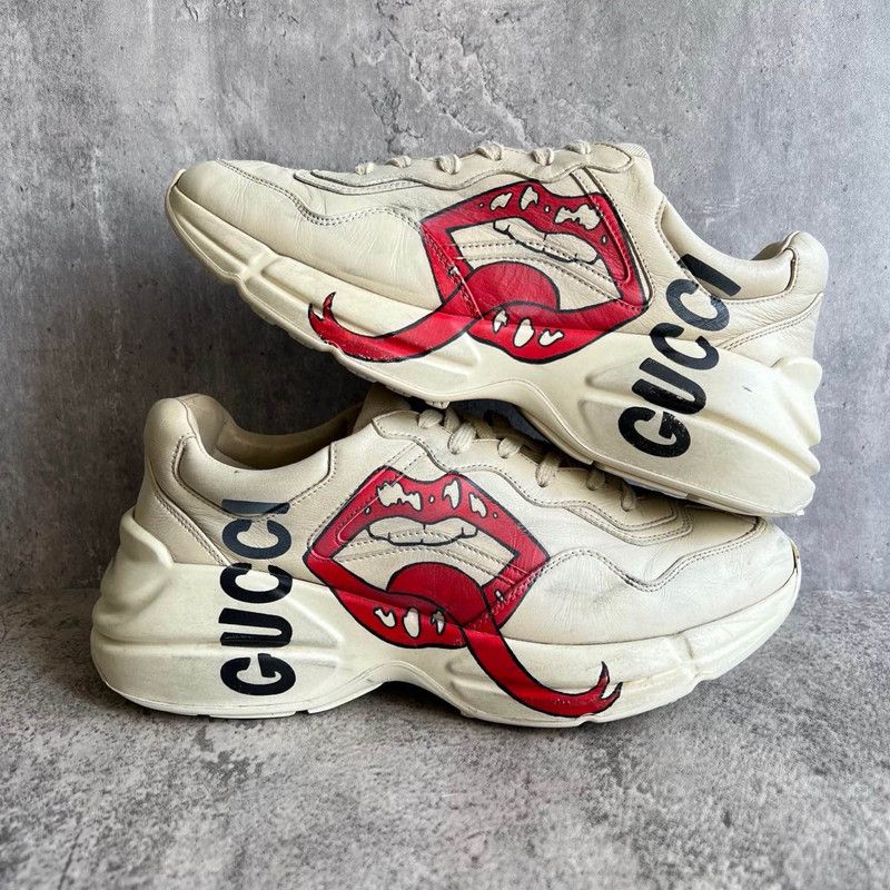Gucci Gucci Rhyton Leather Dad Sneakers with Lip Print 0079 Size US 8 / EU 41 - 7 Thumbnail