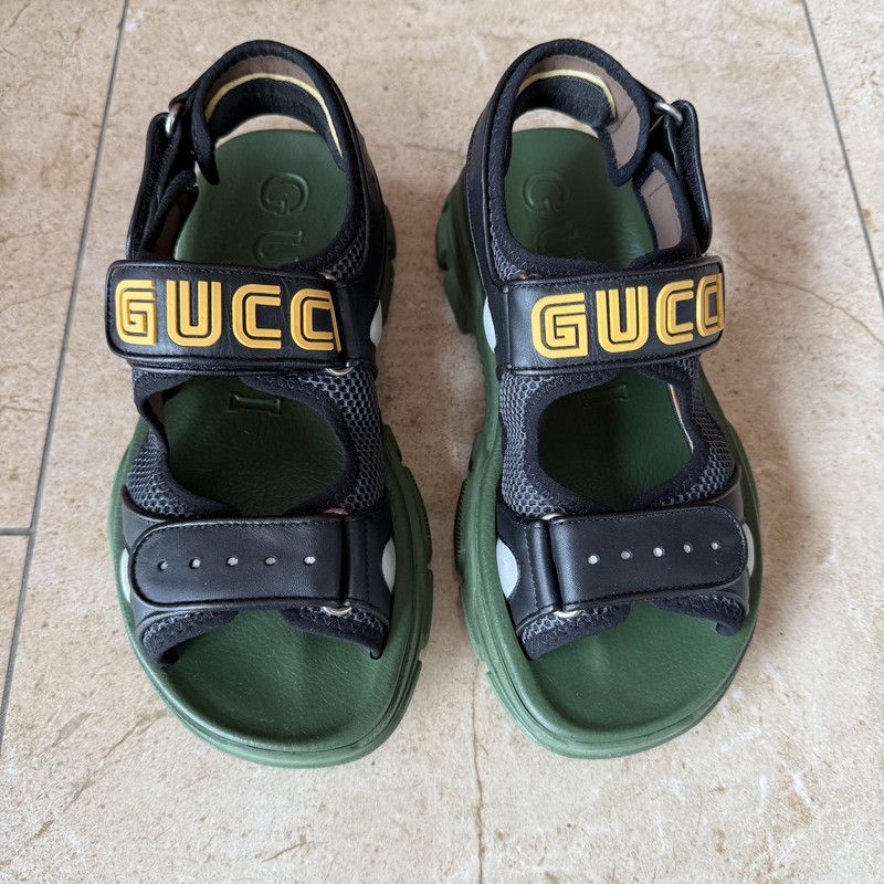 Gucci Gucci Men's Green Leather Open-Toe Sandals 0079 Size US 7.5 / EU 40-41 - 2 Thumbnail