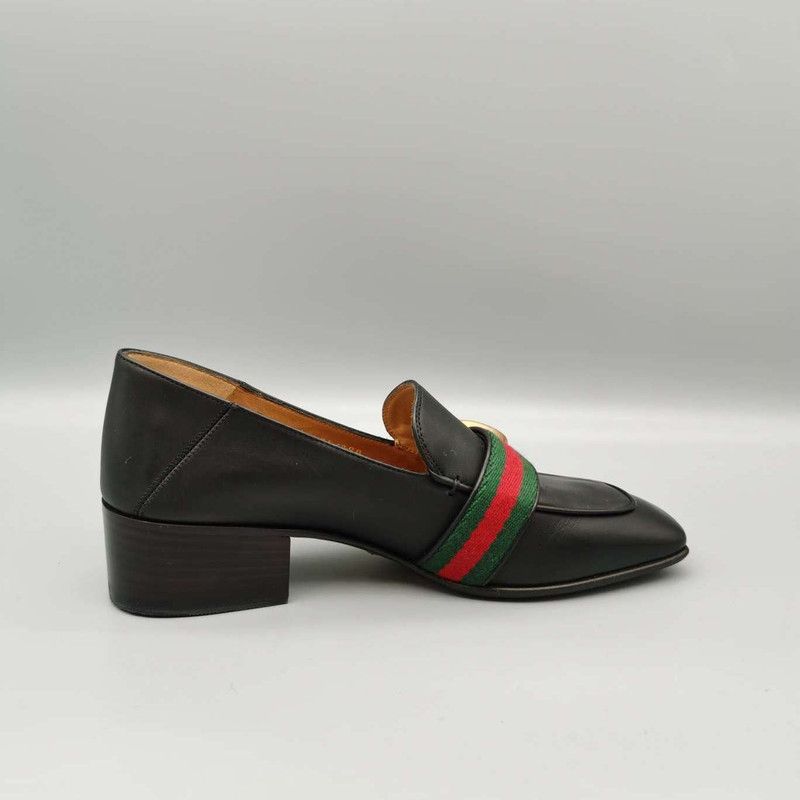 Gucci Gucci Black Leather Mid-Heel Loafer 0079 Size US 5.5 / EU 38 - 6 Thumbnail