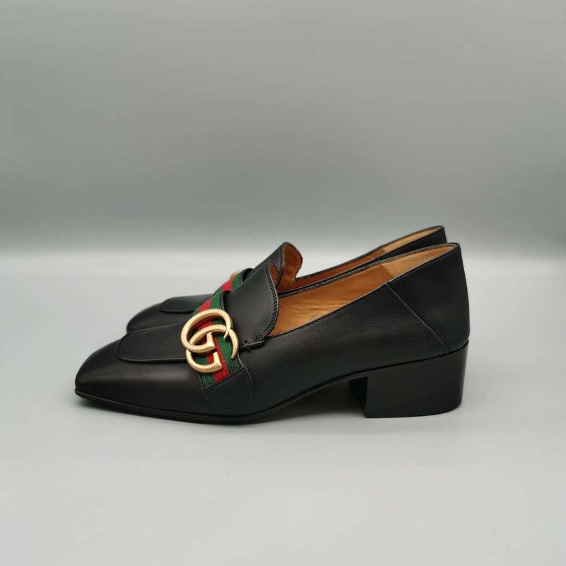 Gucci Gucci Black Leather Mid-Heel Loafer 0079 Size US 5.5 / EU 38 - 3 Thumbnail