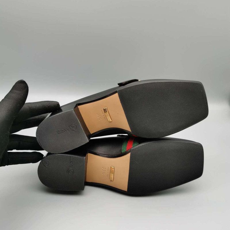 Gucci Gucci Black Leather Mid-Heel Loafer 0079 Size US 5.5 / EU 38 - 8 Thumbnail
