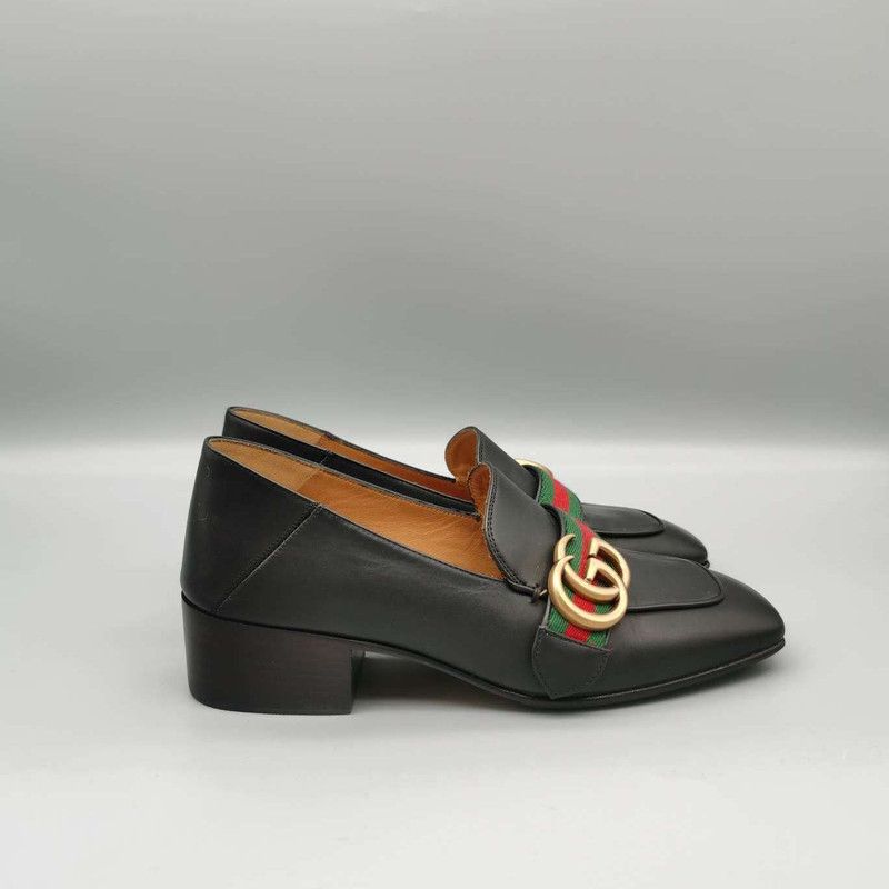Gucci Gucci Black Leather Mid-Heel Loafer 0079 Size US 5.5 / EU 38 - 5 Thumbnail