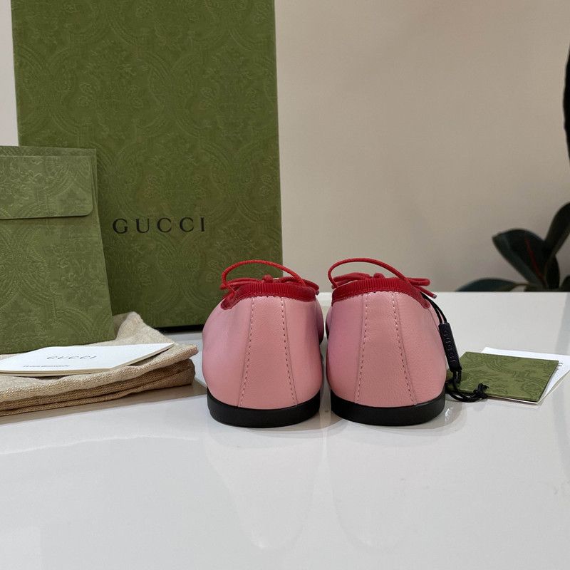 Gucci Gucci Pink Leather Bow Flat Shoes for Kids 0079 Size US 12 / EU 45 - 3 Thumbnail