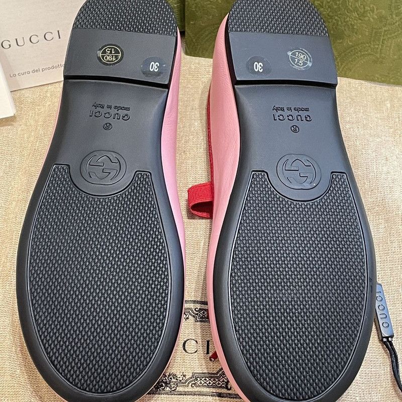 Gucci Gucci Pink Leather Bow Flat Shoes for Kids 0079 Size US 12 / EU 45 - 4 Thumbnail