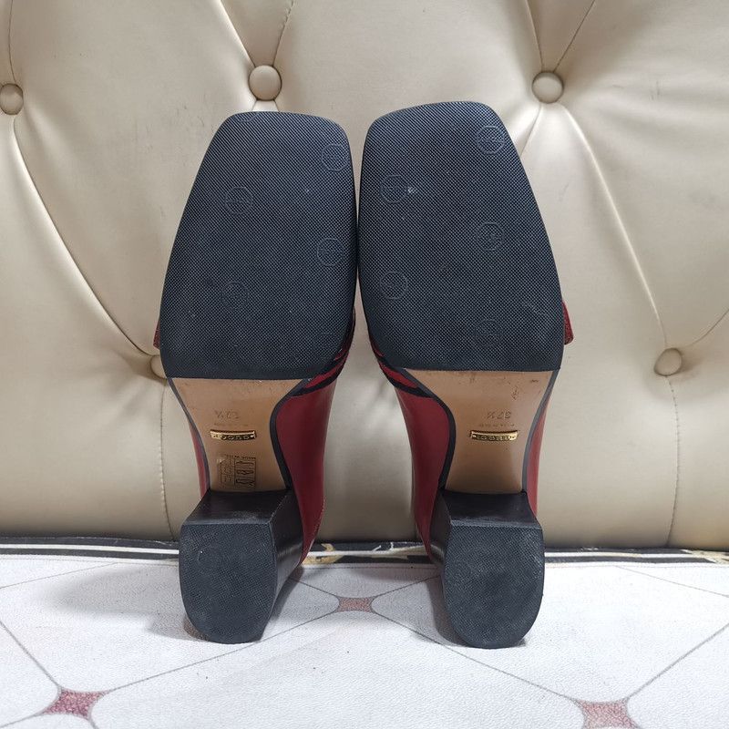 Gucci Gucci Red Suede Double G Chunky Heels 0079 Size US 7.5 / EU 40-41 - 4 Thumbnail