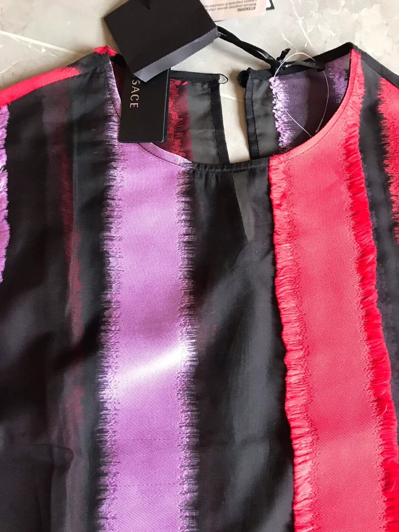 Versace Versace Striped Silk Short Sleeve Top - dmc Size US M / EU 48-50 / 2 - 2 Thumbnail