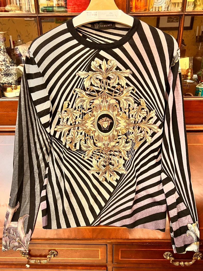 Versace Runway Baroque Silk Knit Sweater - dmc
