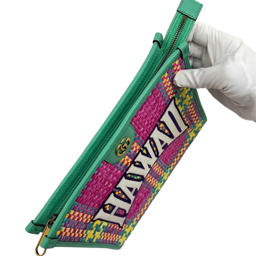 Gucci Gucci Gucci Hawaii Logo Leather/Straw Clutch Bag Limited Leather Clutch Bag 744973 Size ONE SIZE - 5 Thumbnail