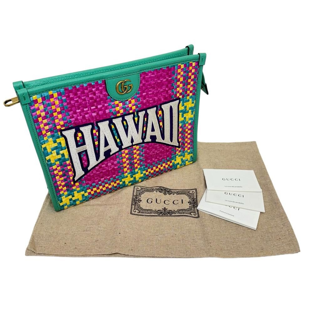 Gucci Gucci Gucci Hawaii Logo Leather/Straw Clutch Bag Limited Leather Clutch Bag 744973 Size ONE SIZE - 8 Thumbnail