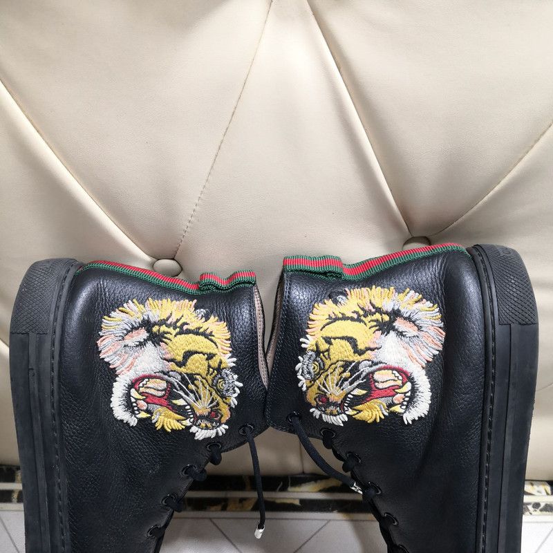 Gucci Gucci Black Tiger Head High-Top Sneakers 0079 Size US 12 / EU 45 - 8 Thumbnail