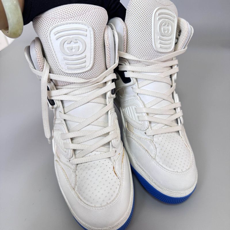 Gucci Gucci High-Top Basketball Sneakers in White and Blue 0079 Size US 8.5 / EU 41-42 - 10 Thumbnail