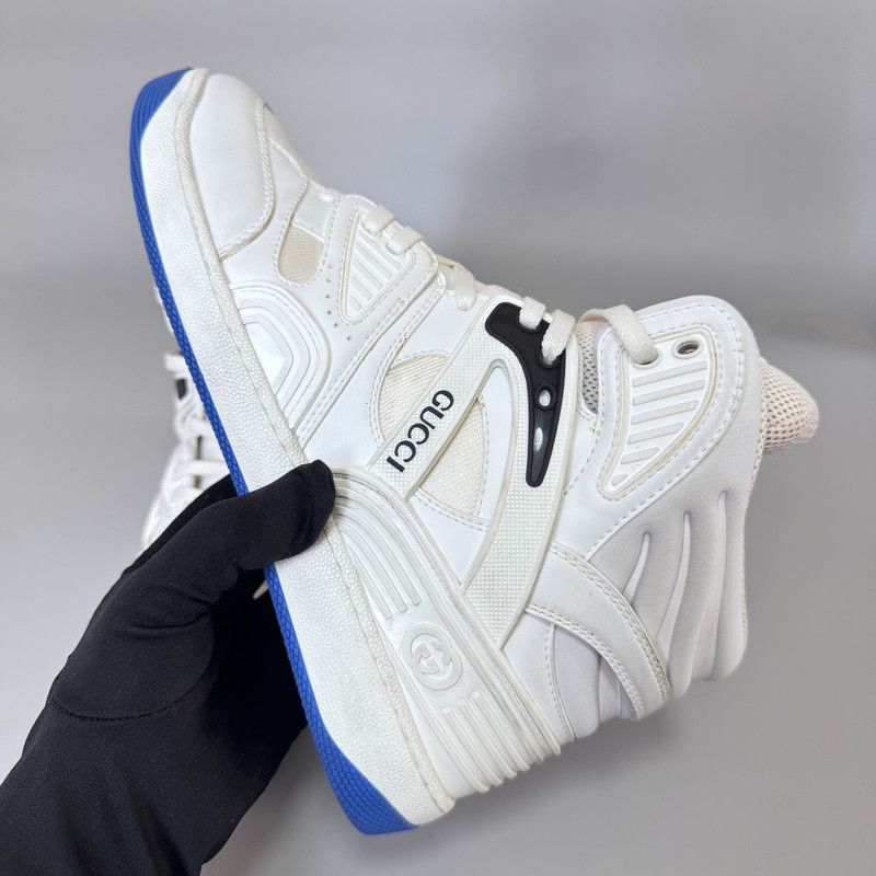 Gucci Gucci High-Top Basketball Sneakers in White and Blue 0079 Size US 8.5 / EU 41-42 - 9 Thumbnail