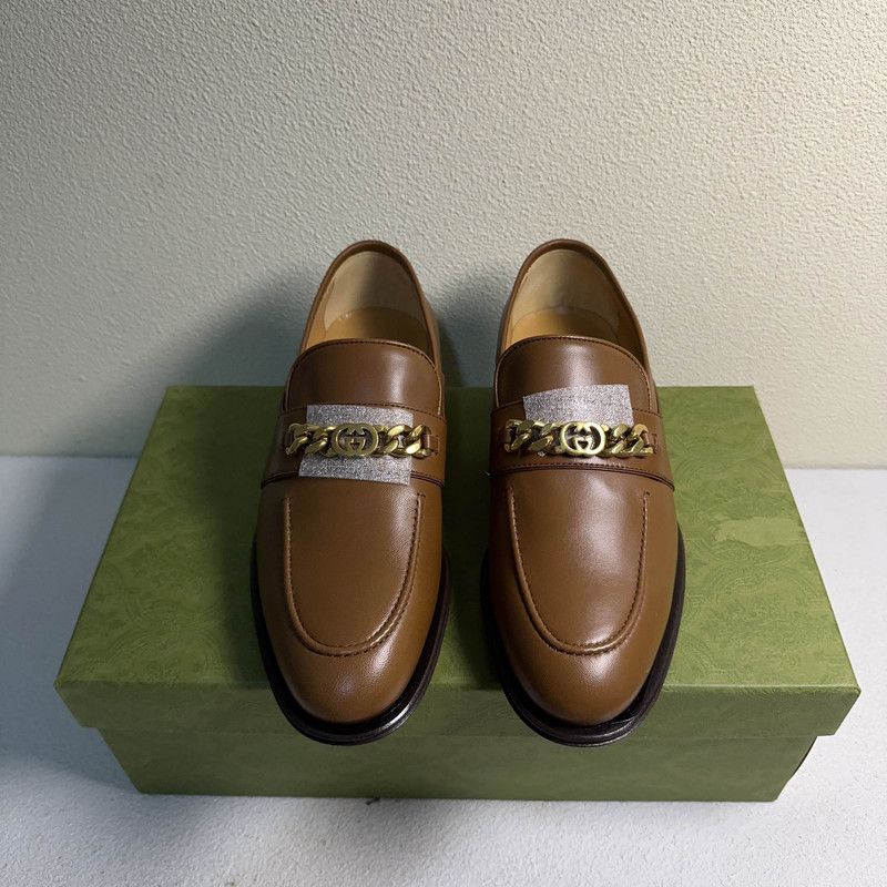 Gucci Gucci Brown Leather Interlocking Loafers for Men 0079 Size US 7 / EU 40 - 2 Thumbnail