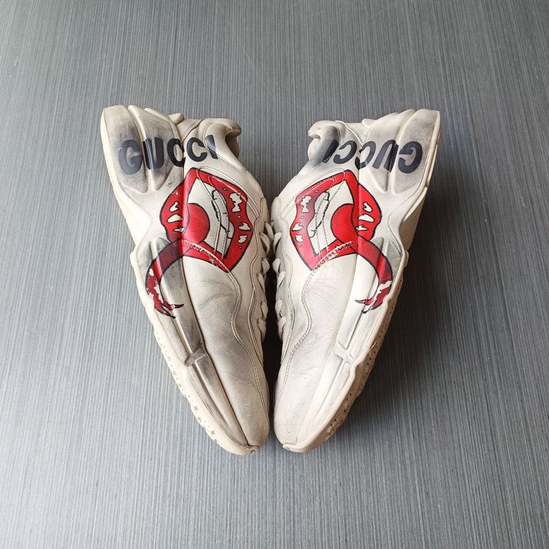 Gucci Gucci Rhyton Leather Low-top Sneakers with Lips Print 0079 Size US 8 / EU 41 - 8 Thumbnail