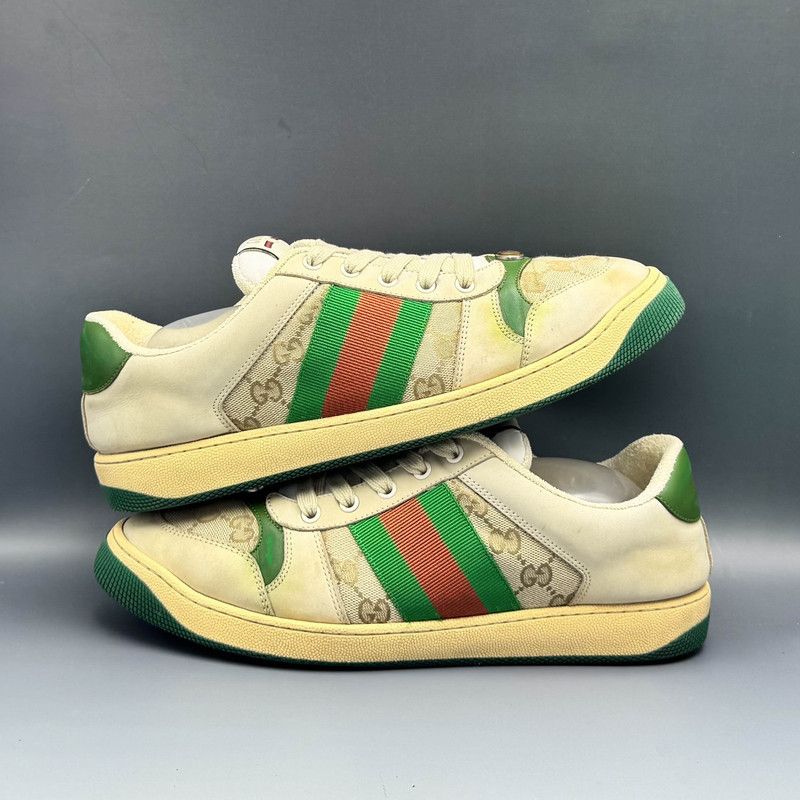 Gucci Gucci Screener Dirty Sneakers in Green Leather 0079 Size US 10.5 / EU 43-44 - 6 Thumbnail