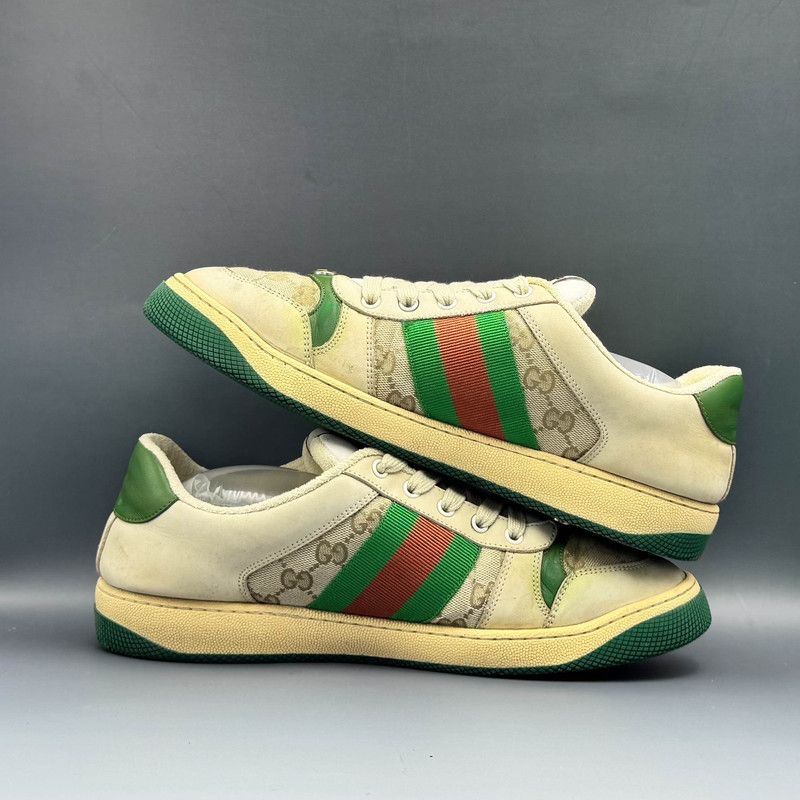 Gucci Gucci Screener Dirty Sneakers in Green Leather 0079 Size US 10.5 / EU 43-44 - 7 Thumbnail