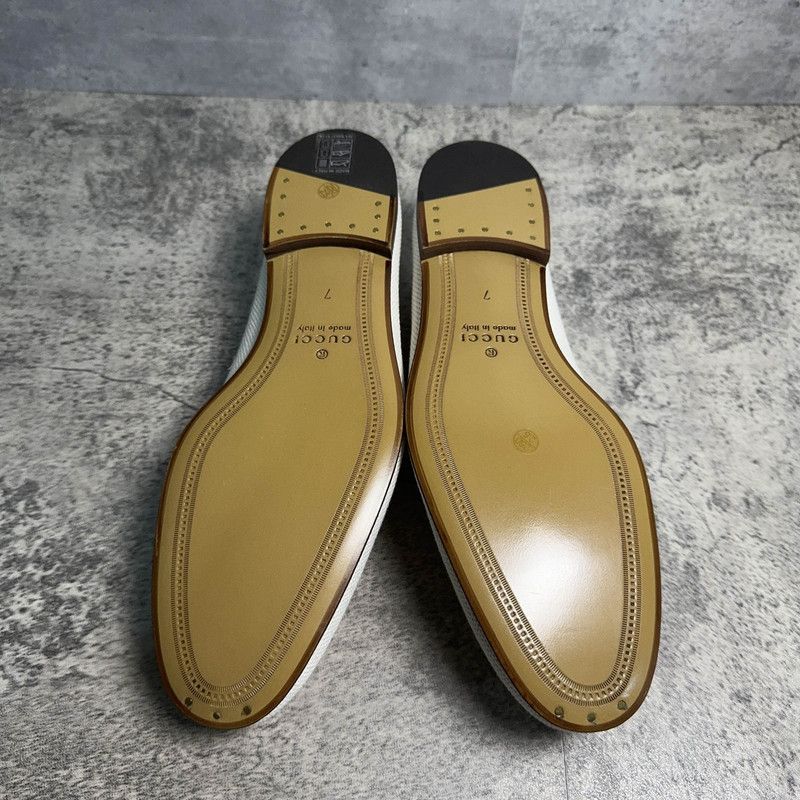 Gucci Gucci Jordaan White Canvas Loafers for Men 0079 Size US 8 / EU 41 - 4 Thumbnail