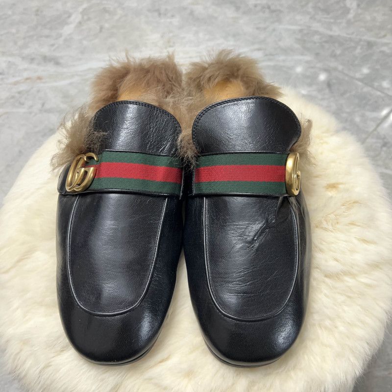 Gucci Gucci Princetown Black Fur Slide Sandals for Men 0079 Size US 8 / EU 41 - 2 Thumbnail