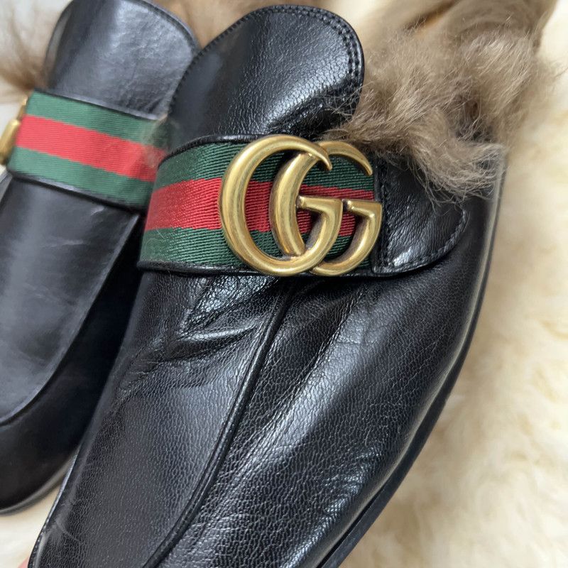 Gucci Gucci Princetown Black Fur Slide Sandals for Men 0079 Size US 8 / EU 41 - 9 Thumbnail