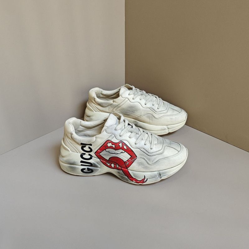 Gucci Gucci Rhyton Leather Casual Sneakers with Lip Print 0079 Size US 8 / EU 41 - 6 Thumbnail