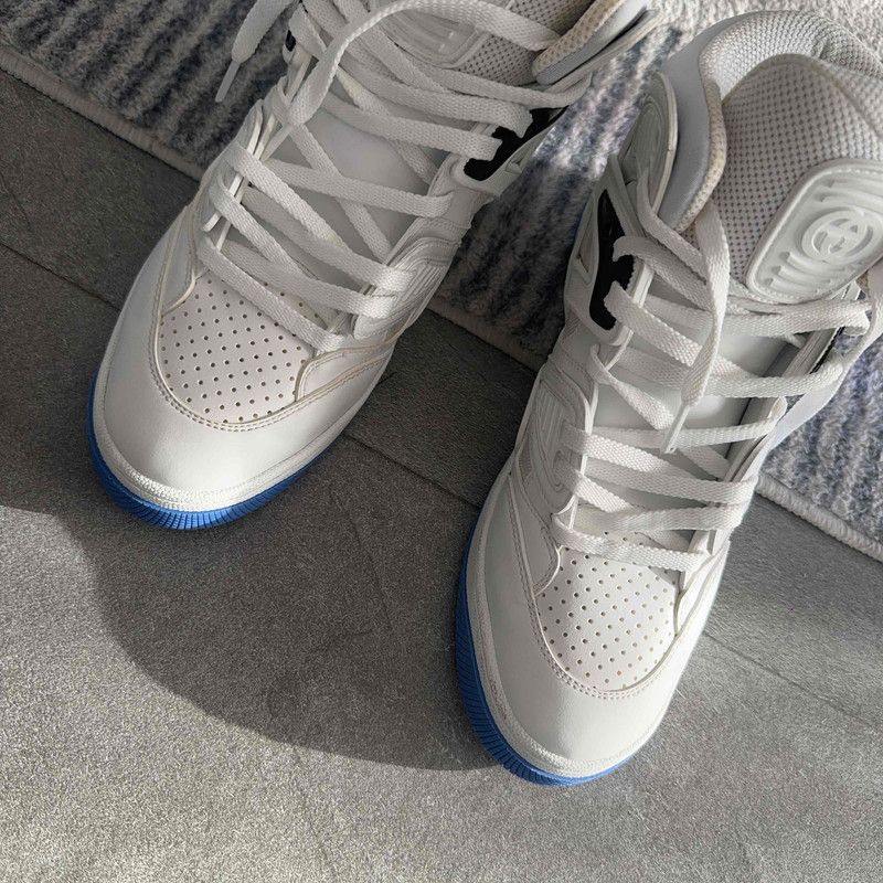 Gucci Gucci High-Top Basketball Sneakers in White and Blue 0079 Size US 7.5 / EU 40-41 - 9 Thumbnail
