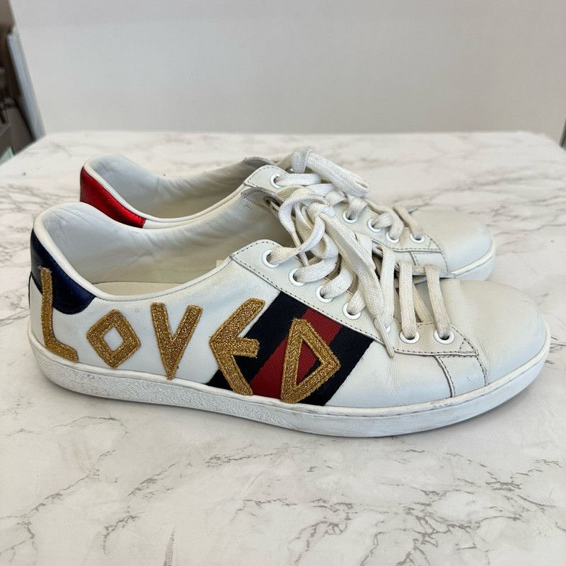 Gucci GUCCI Ace Embroidered Love Sneakers for Men 0079 Size US 8.5 / EU 41-42 - 2 Thumbnail