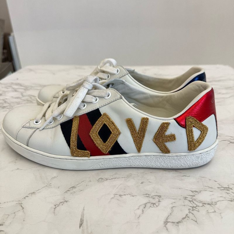 Gucci GUCCI Ace Embroidered Love Sneakers for Men 0079 Size US 8.5 / EU 41-42 - 4 Thumbnail