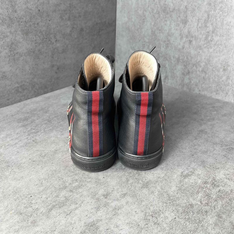 Gucci Gucci Black Leather Snake Print High-Top Sneakers 0079 Size US 7 / EU 40 - 3 Thumbnail