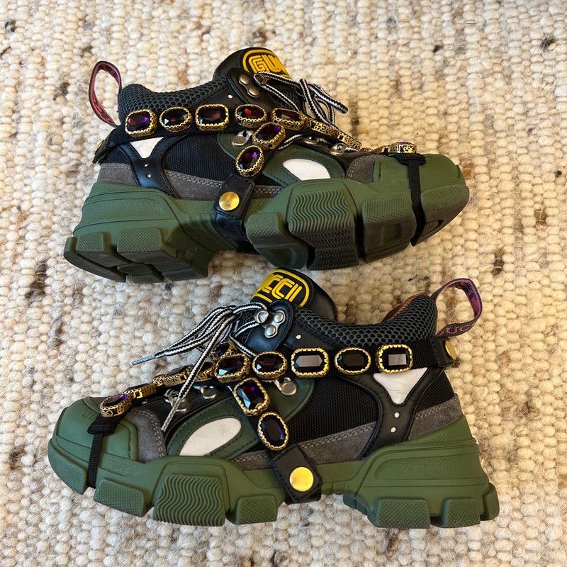 Gucci Gucci Flashtrek Crystal-Embellished Sneakers 0079 Size US 5.5 / EU 38 - 2 Thumbnail
