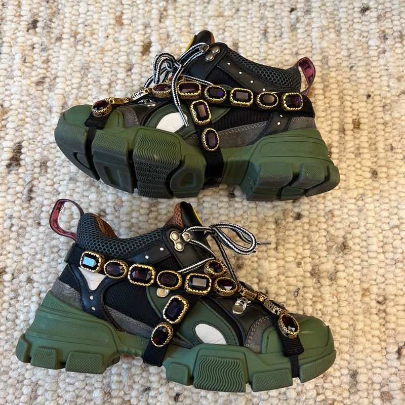 Gucci Gucci Flashtrek Crystal-Embellished Sneakers 0079 Size US 5.5 / EU 38 - 3 Thumbnail
