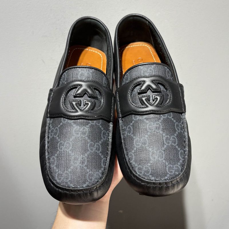 Gucci Gucci Black Leather Interlocking Loafers for Men 0079 Size US 8 / EU 41 - 2 Thumbnail